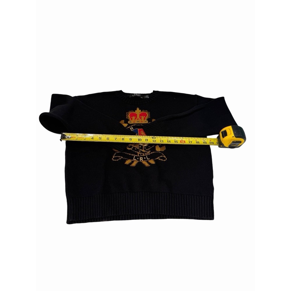 Ralph Lauren Regal Crest Knit Sweater Black Cotton L Logo Womens Rare - Picture 3 of 7
